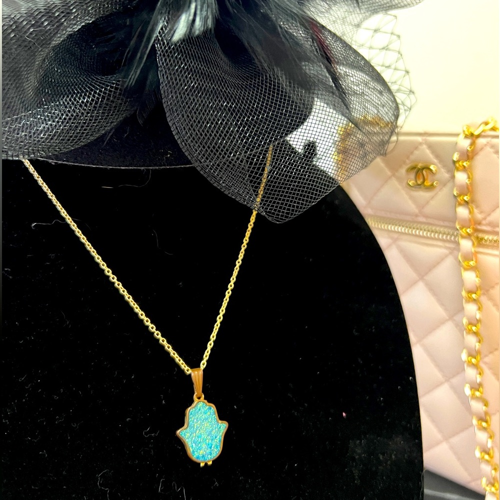 Blue Jerusalem Stone hamsa 🪬 necklace, Middle Eastern, women’s necklace